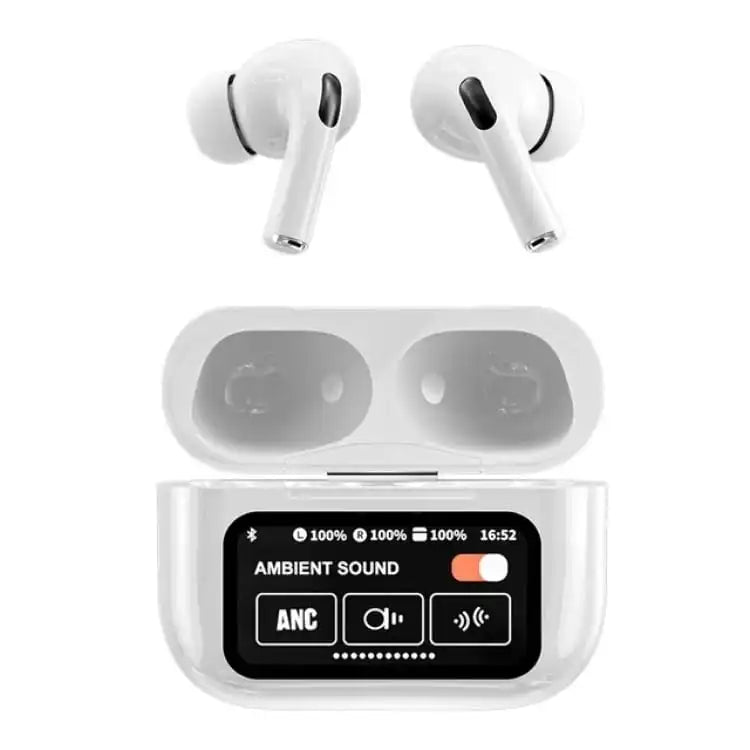 A9 Pro Earbuds With Anc Technology Sleek Matte Black Design Led Indicator Built In Screen And Clear Sound Quality - Black