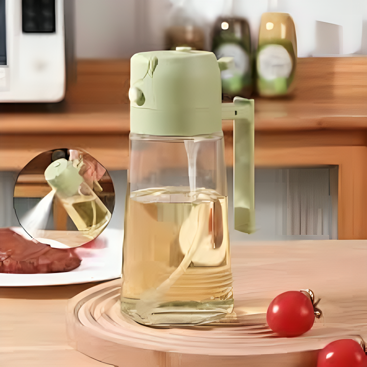 2 in 1 Glass Oil Sprayer and Dispenser, Sprayable and Pourable Oil Bottle 500 ml Random color