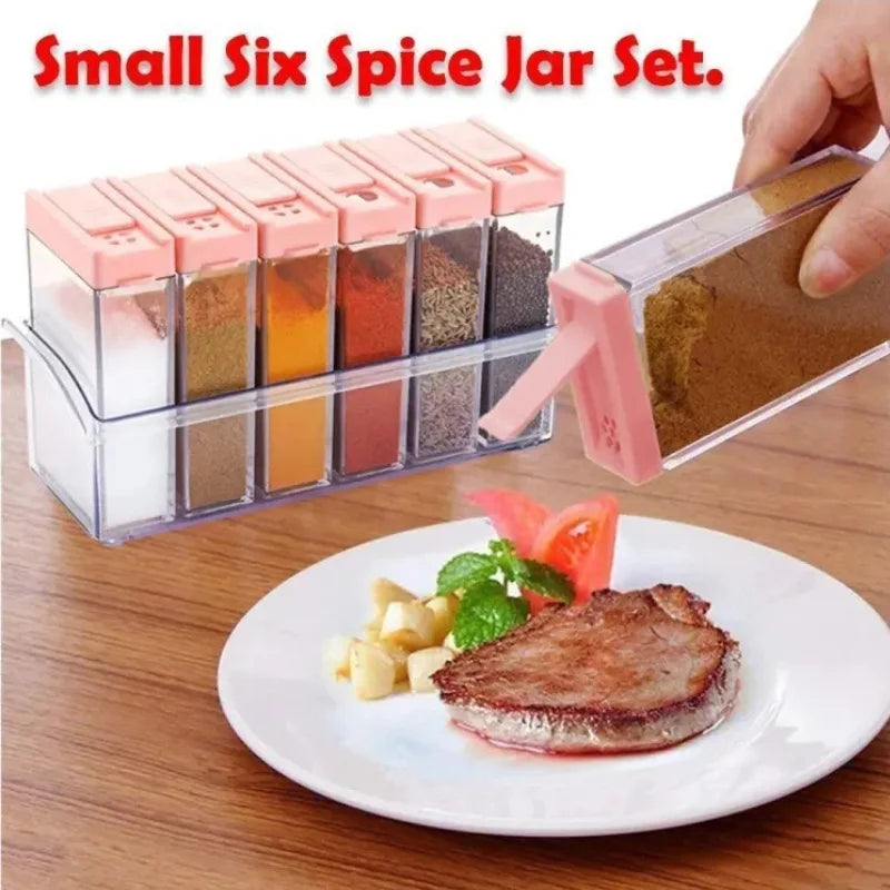 Spice Jars Dispenser Masala Rack | Crystal Seasoning Storage Set with Easy Flow Design | Airtight Kitchen Storage Containers | Set of 6