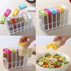 Spice Jars Dispenser Masala Rack | Crystal Seasoning Storage Set with Easy Flow Design | Airtight Kitchen Storage Containers | Set of 6